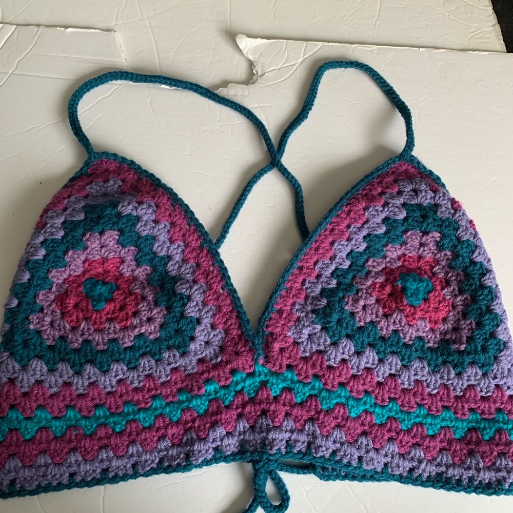 Handmade Crochet Halter Top Granny Square Festival Bralette Boho Fairycore